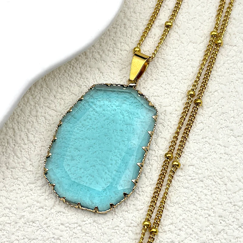 

Luxury Irregular Blue Clear Glass Crystal Pendant Necklace for Women Stainless Steel Clavicle Chain Necklaces Y2K Jewelry Gifts