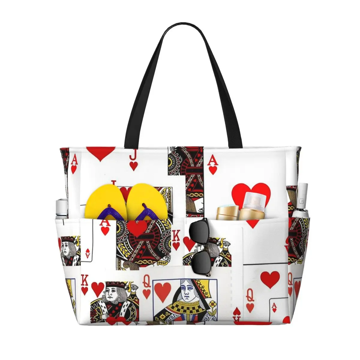 Casino Nights Red Queen Of Hearts Beach Tote Bag Sport Gym Yoga Duffle Large Tote Bag Women Travel Bag Fitness bag