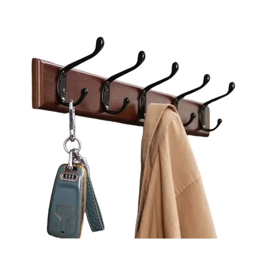 Wall Mounted Solid Wood Coat Rack with Hooks, Clothes & Hat Hanger, Entryway Hallway Decor Organizer
