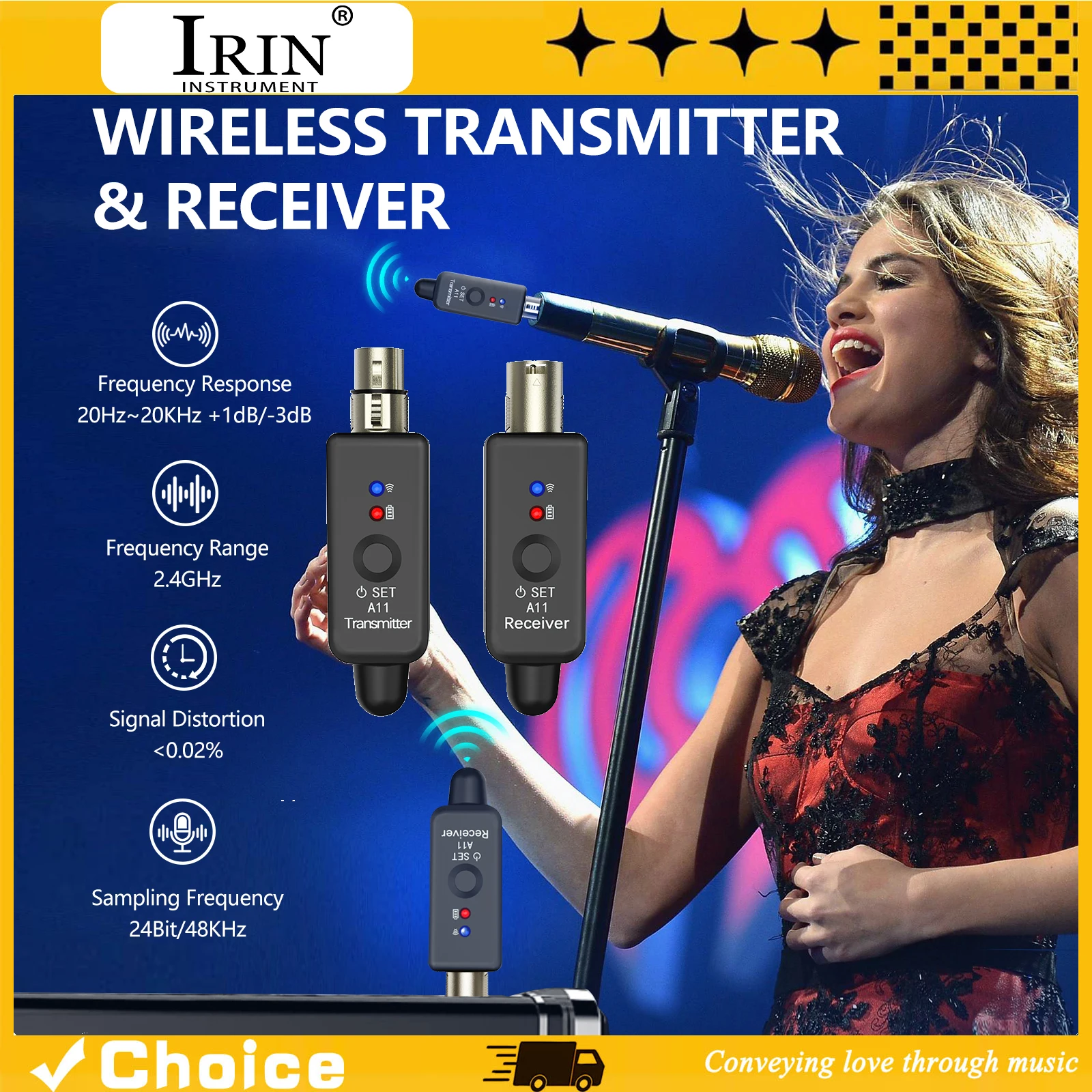 2.4GHz Wireless Microphone System XLR Mic Converter Wireless Guitar Transmitter Receiver for Live Interview/Studio/Guitar/Bass