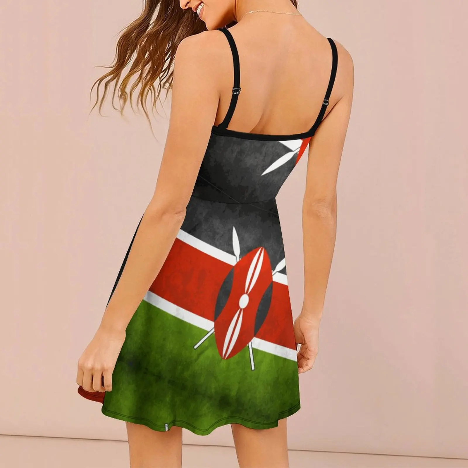 Kenya  Kenyan Flag  National Flag of Kenya Graphic Vintage Exotic  Woman's Gown Women's Sling Dress Funny Novelty  Vacations Dre