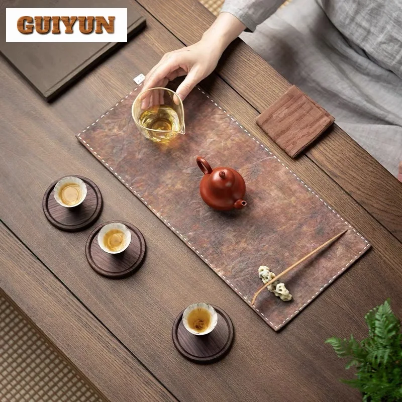 Ancient Hand Sewn Silk Flax Tea Table Mats Boutique Tang Colored Pattern Drink Coaster Dinner Table Cloth Mat Rag Teaware Craft