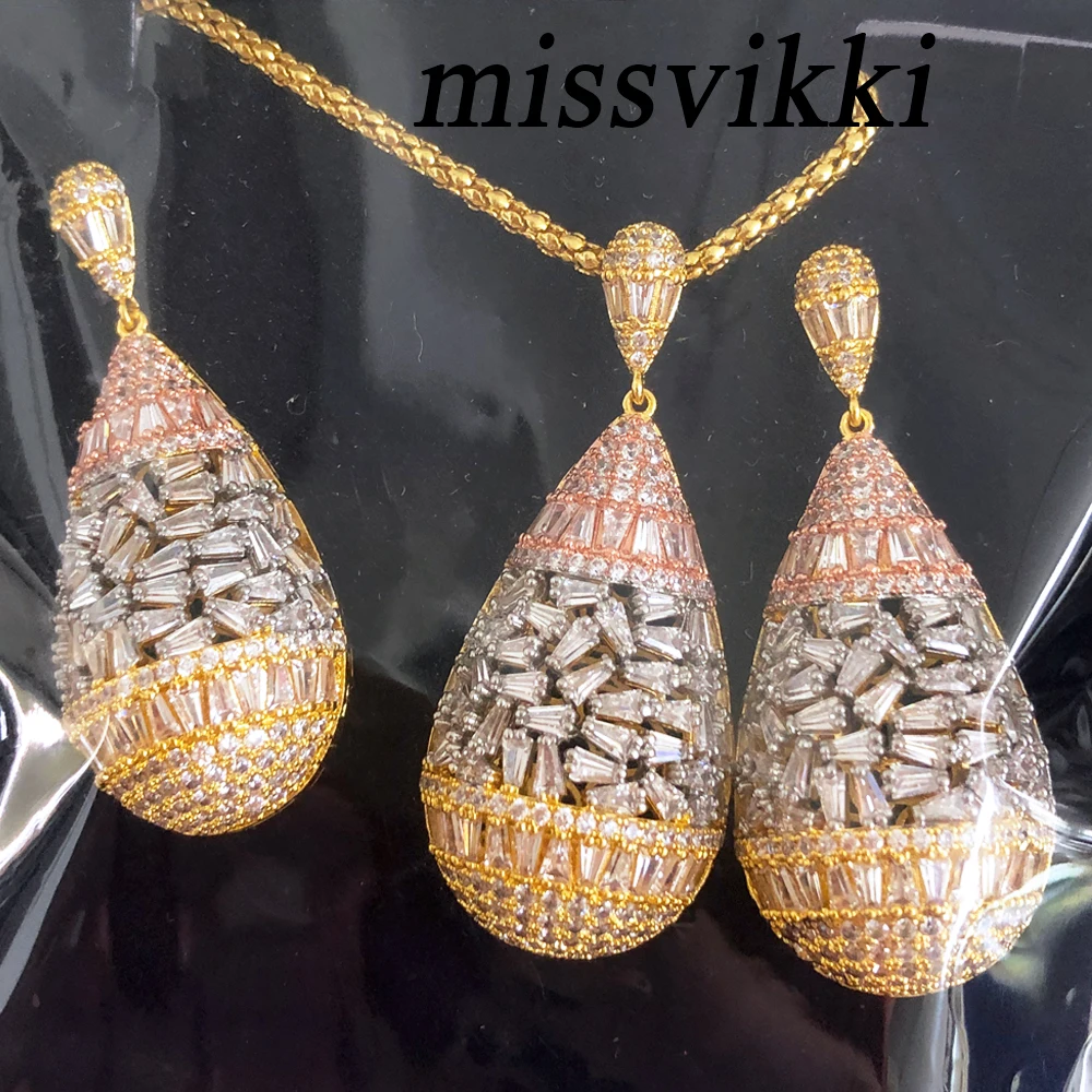 

Missvikki Original Necklace Earrings Luxury Gougeous Splicing Sexy Long Chain Big Pendant For Women Wedding Party Accessories