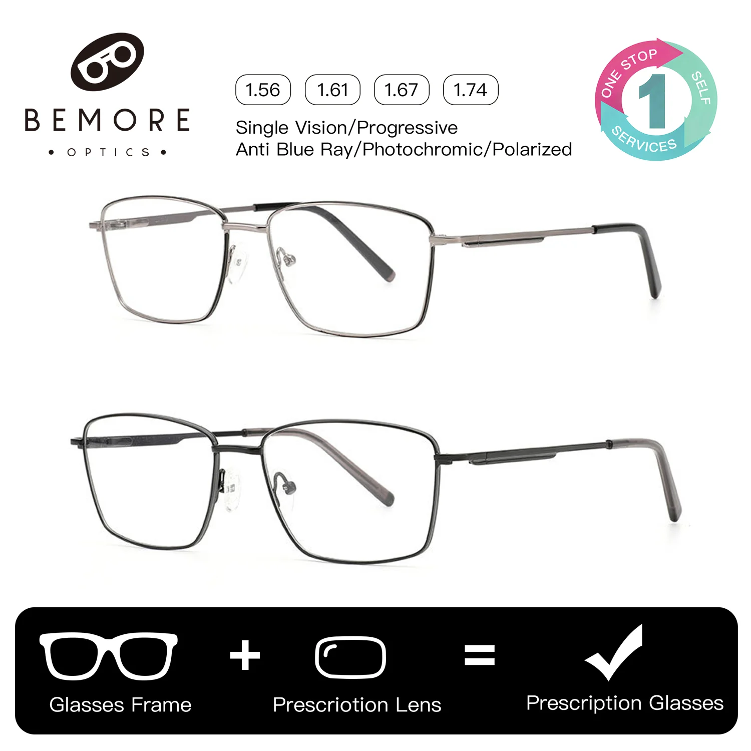 

Очки BEMORE Fashion Square Progressive Multifocal: высококачественные металлические фотохромные очки с защитой от синего света по рецепту