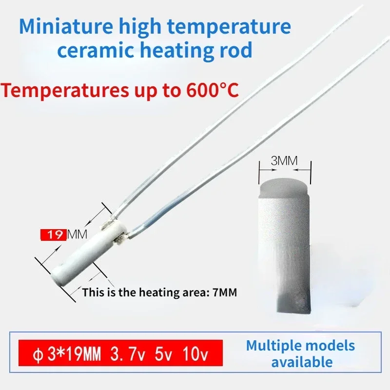 Miniature High Temperature Ceramic Heating Rod Heating Tube 3*13MM 3*19MM 3.7V-6V Temperature Can Reach 600 Degrees