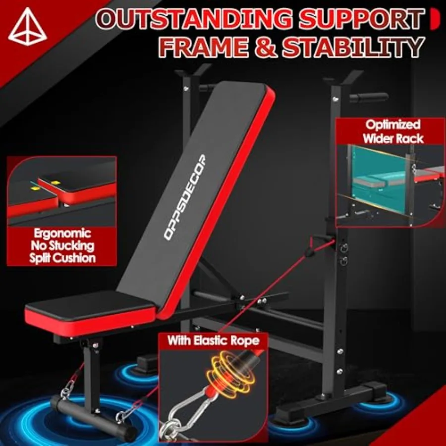 Home gym weight bench set with squat rack leg developer preacher curl rack: 900LBS ccity adjustable steel bench in black heavy-