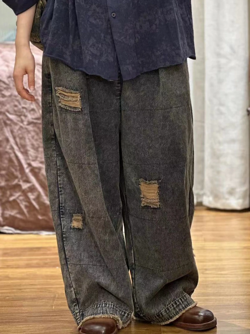 

Джинсы женские, новинка осень-зима, повседневные, свободного кроя, с двойным слоем и перфорацией, в стиле арт-деним.