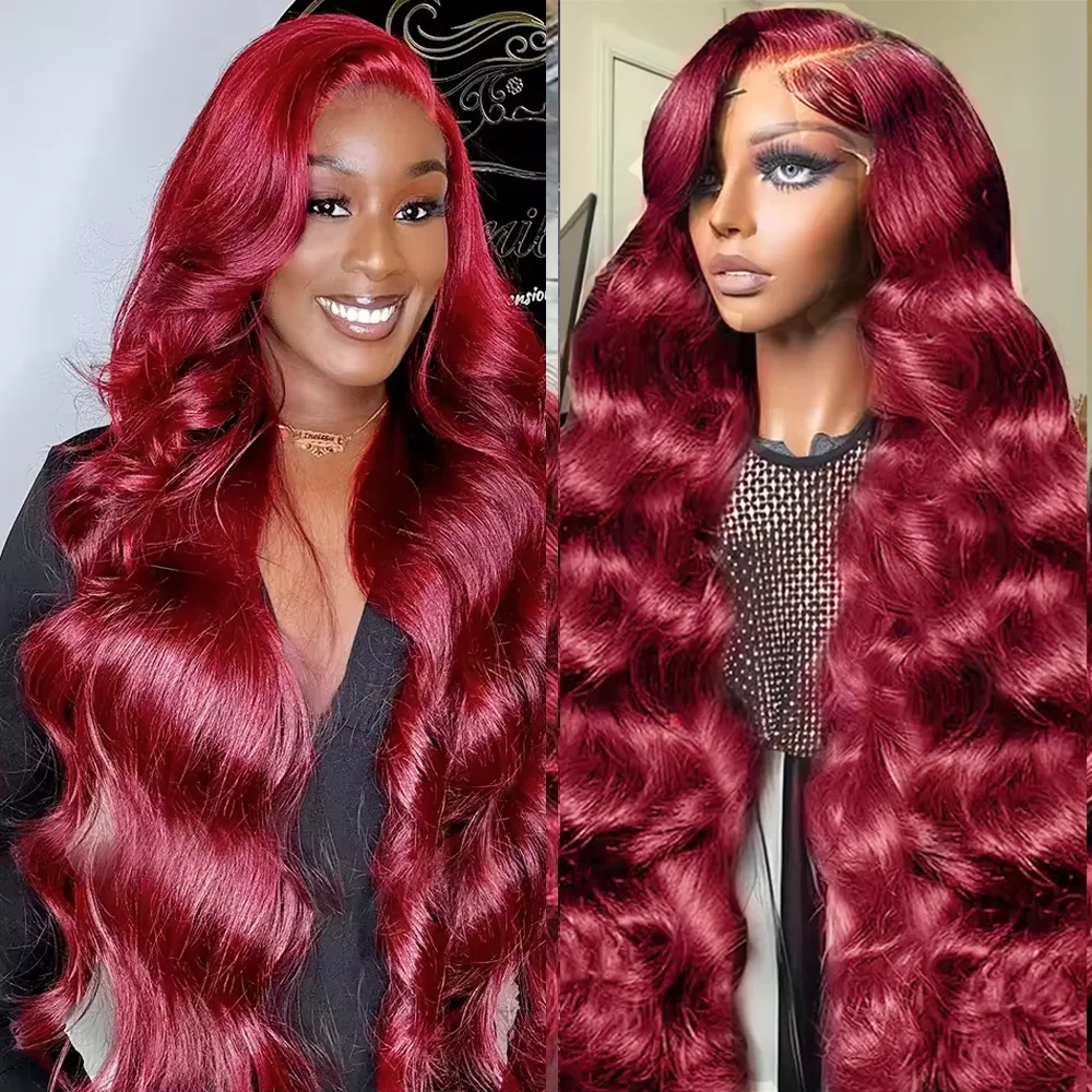 

46 Inch 99J Burgundy HD Lace Front Wig 13X6 200 Density Body Wave Human Hair Wig Coored Lace Frontal Wigs 13X4 Brazilian Hair