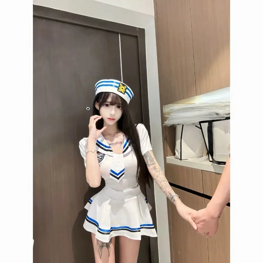 

Эротический стиль, матросская форма JK, комплект из 2 предметов, женский японский стиль, сладкий сексуальный темно-синий топ с воротником + мини-юбка, шикарный комплект для свиданий, летний