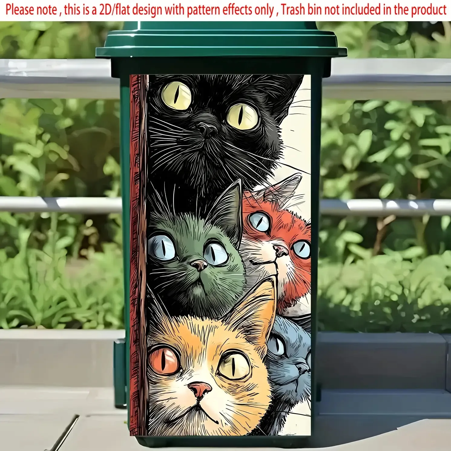 1pc Cute Cat Theme Trash Can Sticker Ins Lovely Cartoon Cat Element Design Size 12.2x27.56 Inches