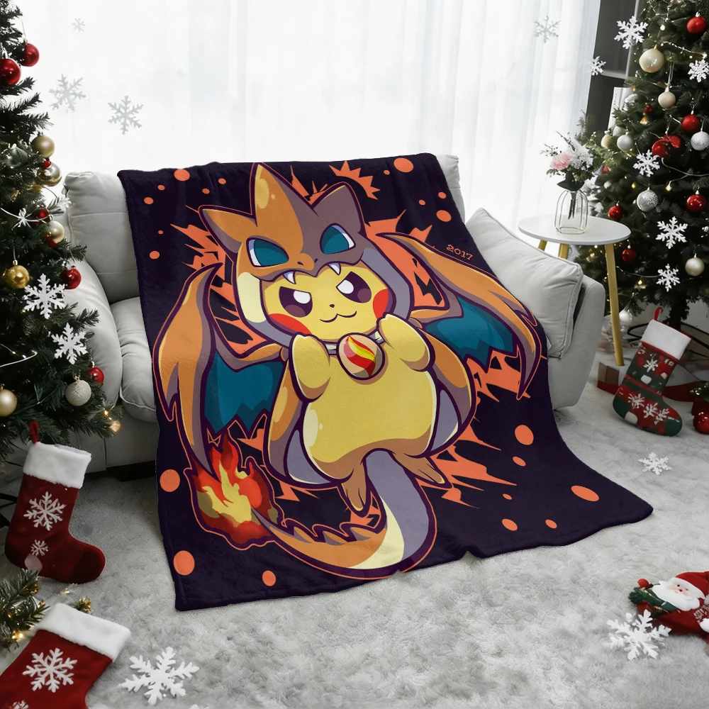 Pokemon Pikachu Charizard Cosplay Flannel Throw Blanket Soft Warm Blanket for Sofa Bed Home Decor Gift