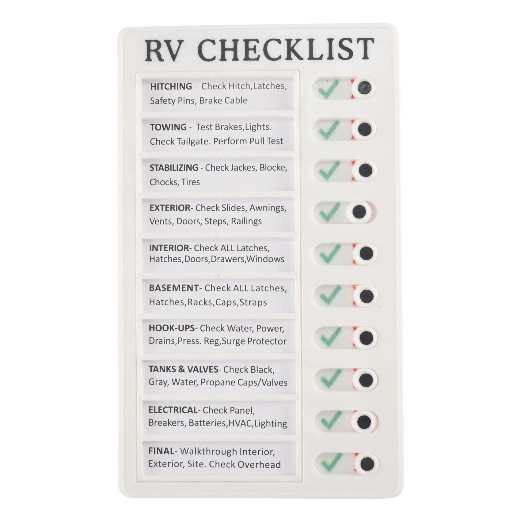 

RV Checklist Memo Plastic Board, Detachable and Reusable Creative Memo Checklist for Check Items and Form