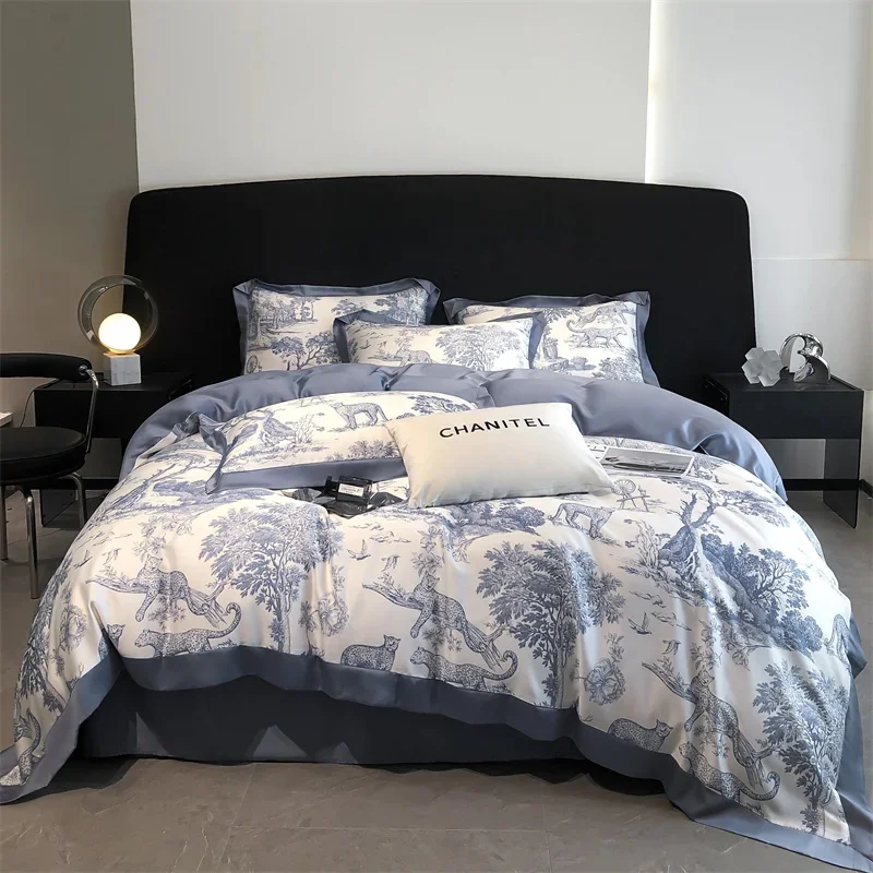 Svetanya Lyocell Bedding Set Forest Plants Leopard Print Duvet Cover Sets Sheet Pillowcases Underwear Bed Linens