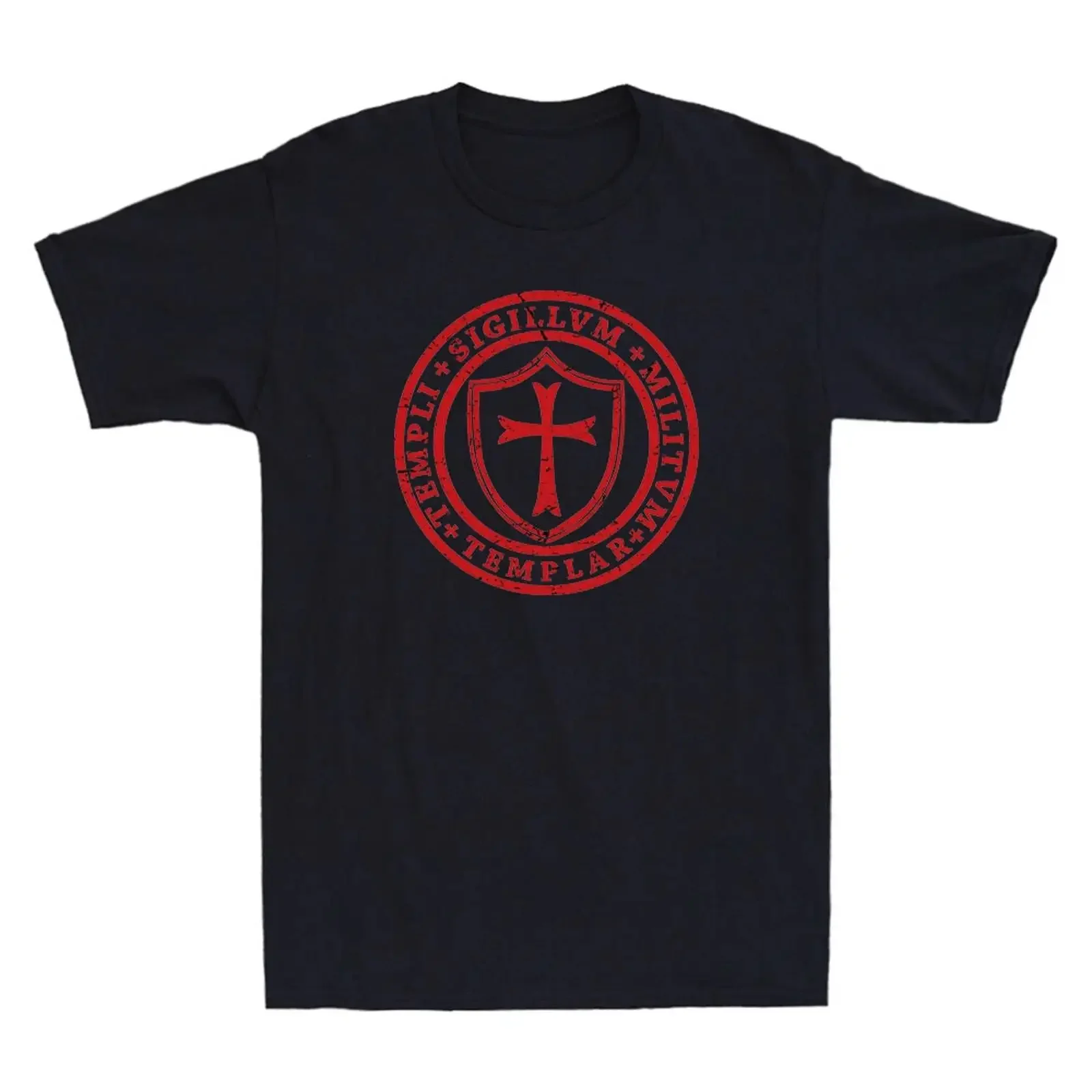 Distressed Knights Templar Cross Seal of Soldiers Vintage Men's T Shirt vintage Washed streetwear designer clothes Slightly