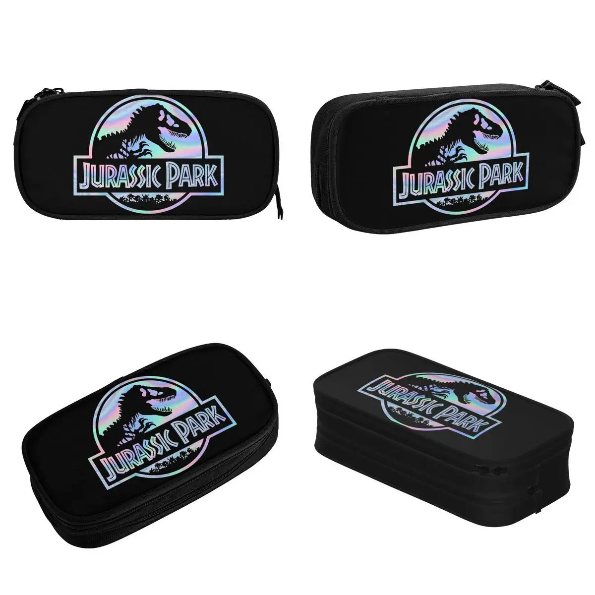 Jurassic Park Pencil Cases Retro Holographic T-Rex Movie Logo Pen Bag Large Storage studenti School Gifts Pencil Pouch