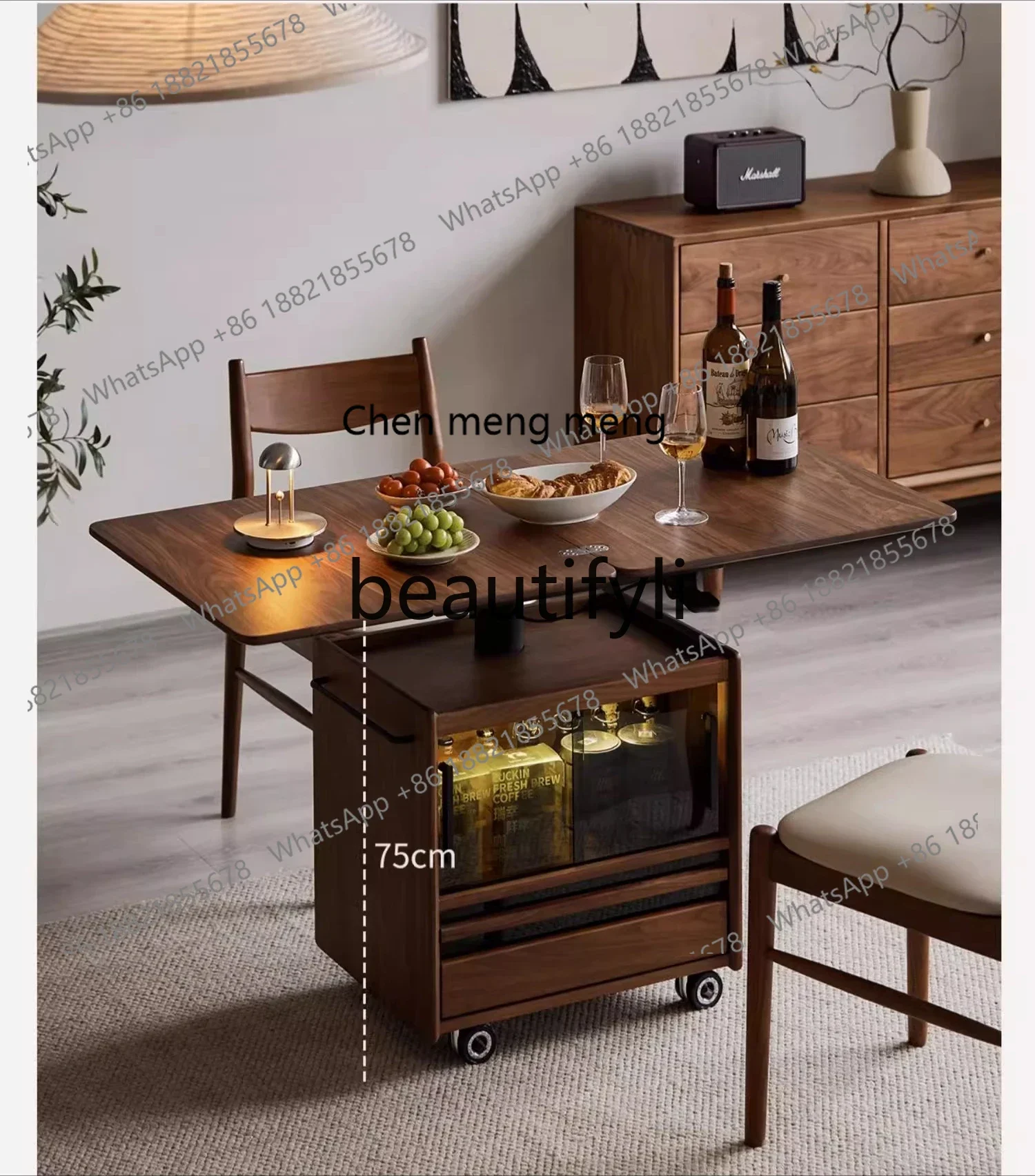 

Solid wood lifting tea table one body black walnut living room small apartment mobile dining table dual-purpose tea table5556