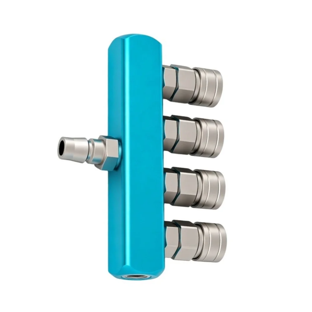Leak Minimizing Aluminum 3 Way 4 Port Air Manifold Splitter with 1/4in NPT Connector for Consistent Pressure Delivery