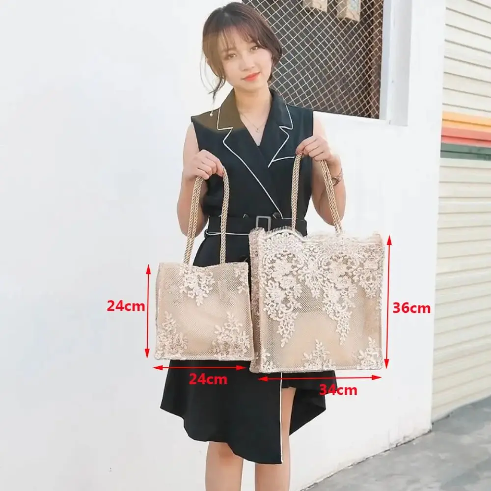 Fashion Lace Handbag Solid Color Large Capacity Wedding Bag Foldable Nylon Shopping Tote view 6