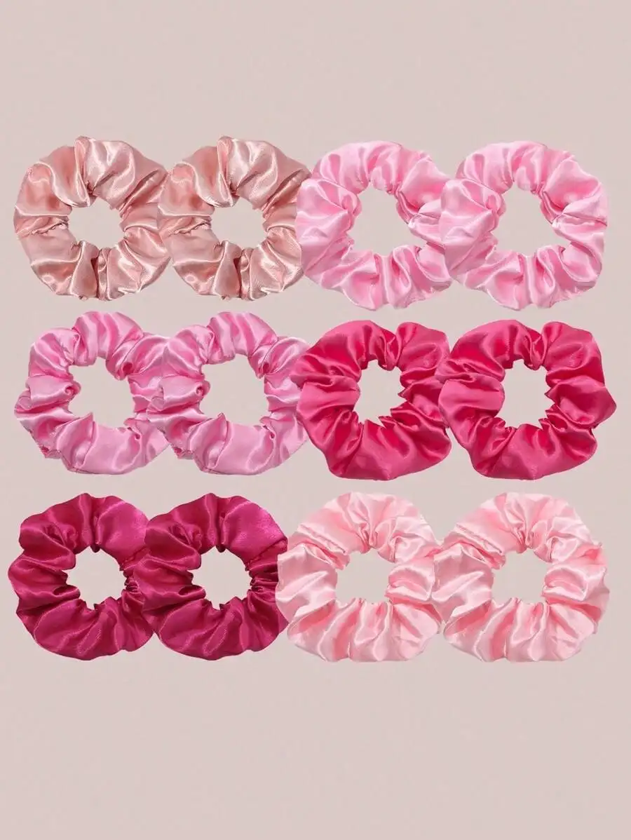 

6 pieces/12 pieces of new satin fabric pink simple solid color headband hair accessories headband hair cord, hair tie headpiece