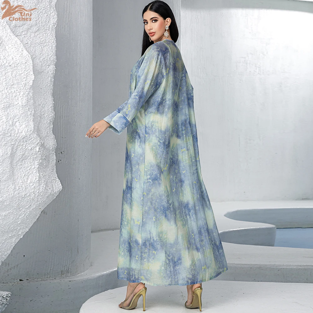Fashion Elegant Dubai Turkish Abaya 2 Piece Matching Set Muslim's Women Inner Under Dress Abayas Open Front Cardigan Suit Islam