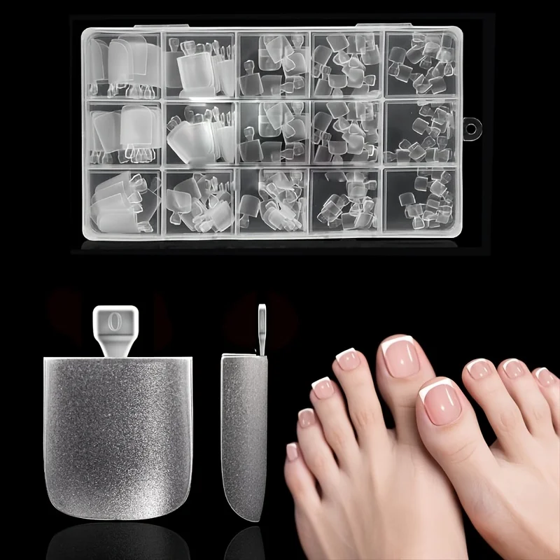 Kurze, quadratische Nagelspitzen für die Zehen, 15 Größen, 180 Stück, matte, weiche Nagelverlängerungen für vollständige Abdeckung der Zehennägel, matte Press-On-Nägel für die Fußpflege. – Detail 1