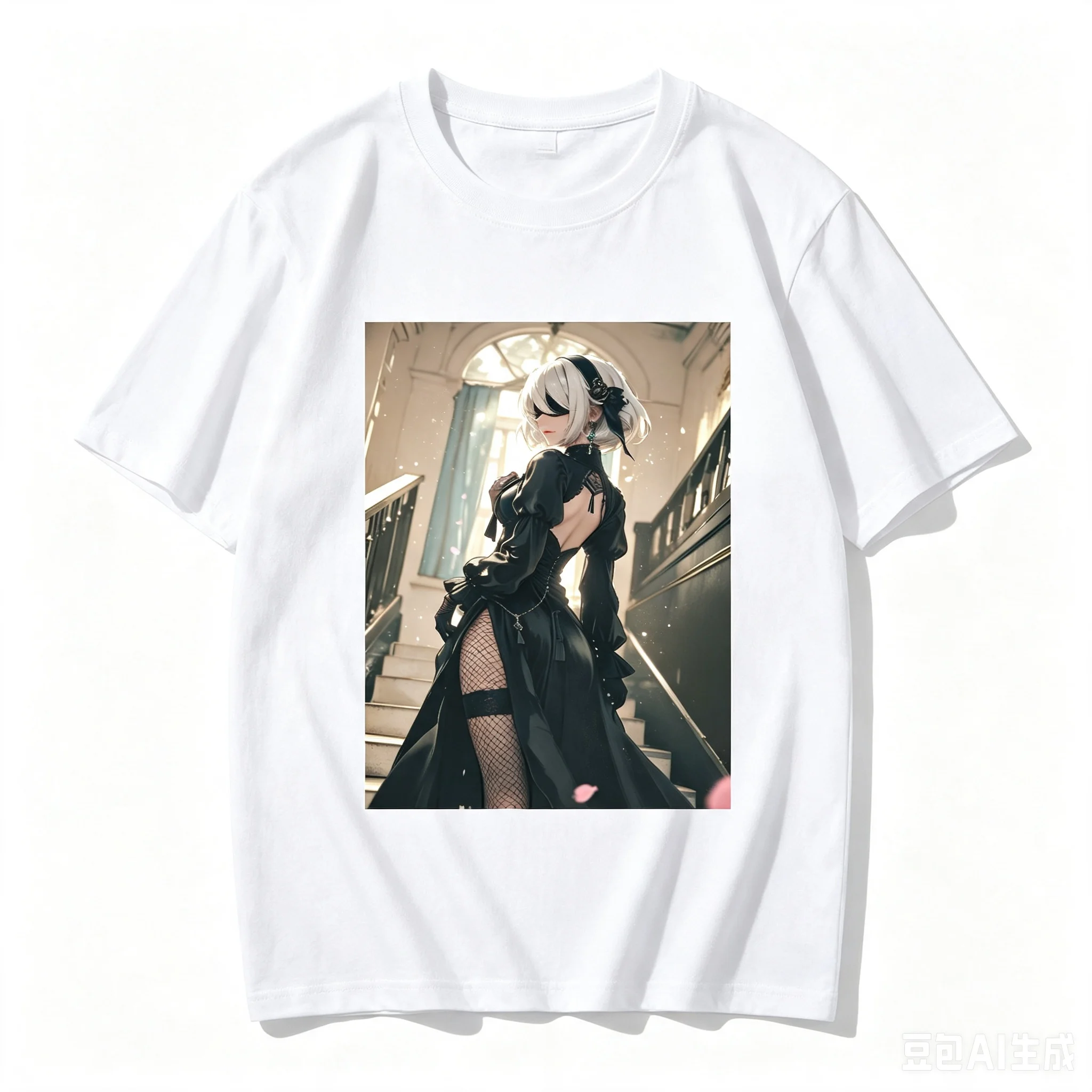 2B NieR Automata Staircase Back View Anime Frame Graphic Crew Neck Short Sleeve Comfortable Women And Men T-Shirt