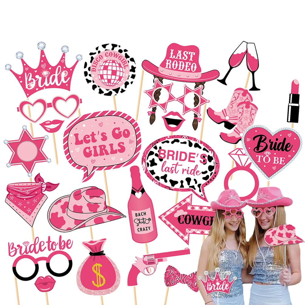 

24Pcs Cowgirl Bachelorette Photo Props Lets Go Girls Bachelorette Decorations for Last Rodeo Cowgirl Bachelorette Party Supplies