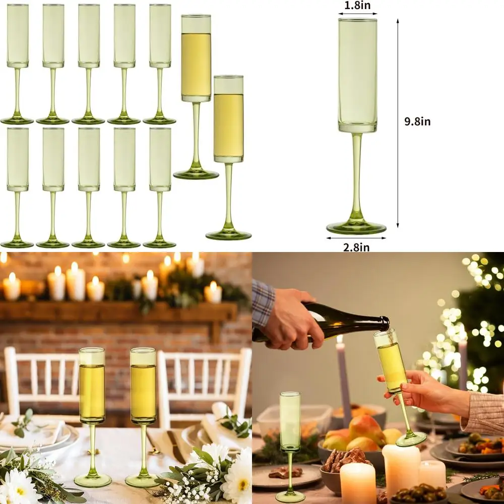 

Набор зеленых флейт для шампанского, 12–6 унций, прямогранные бокалы для вина, бокалы для питья с длинным ножом, цветная посуда для праздничного O