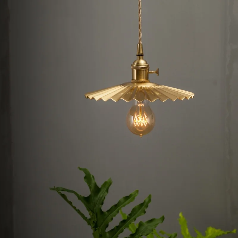 IWHD النحاس مطوي قلادة LED أضواء بار مقهى المطبخ مطعم غرفة نوم غرفة المعيشة خمر لوفت ديكور مصباح معلق الإضاءة