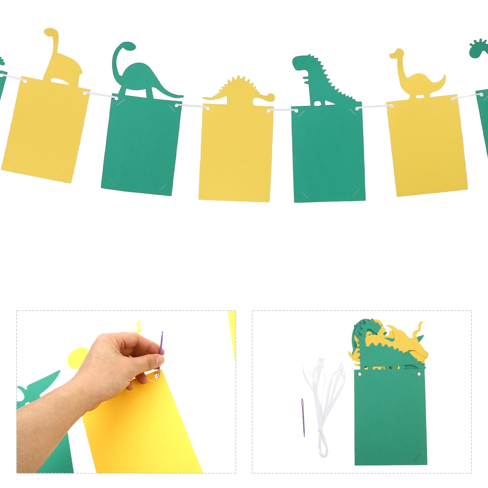 

Dinosaur Photo Pulling Flag Baby Birthday Decorations Party Banner Yellow Green Color Strong Reusable Photo for Baby