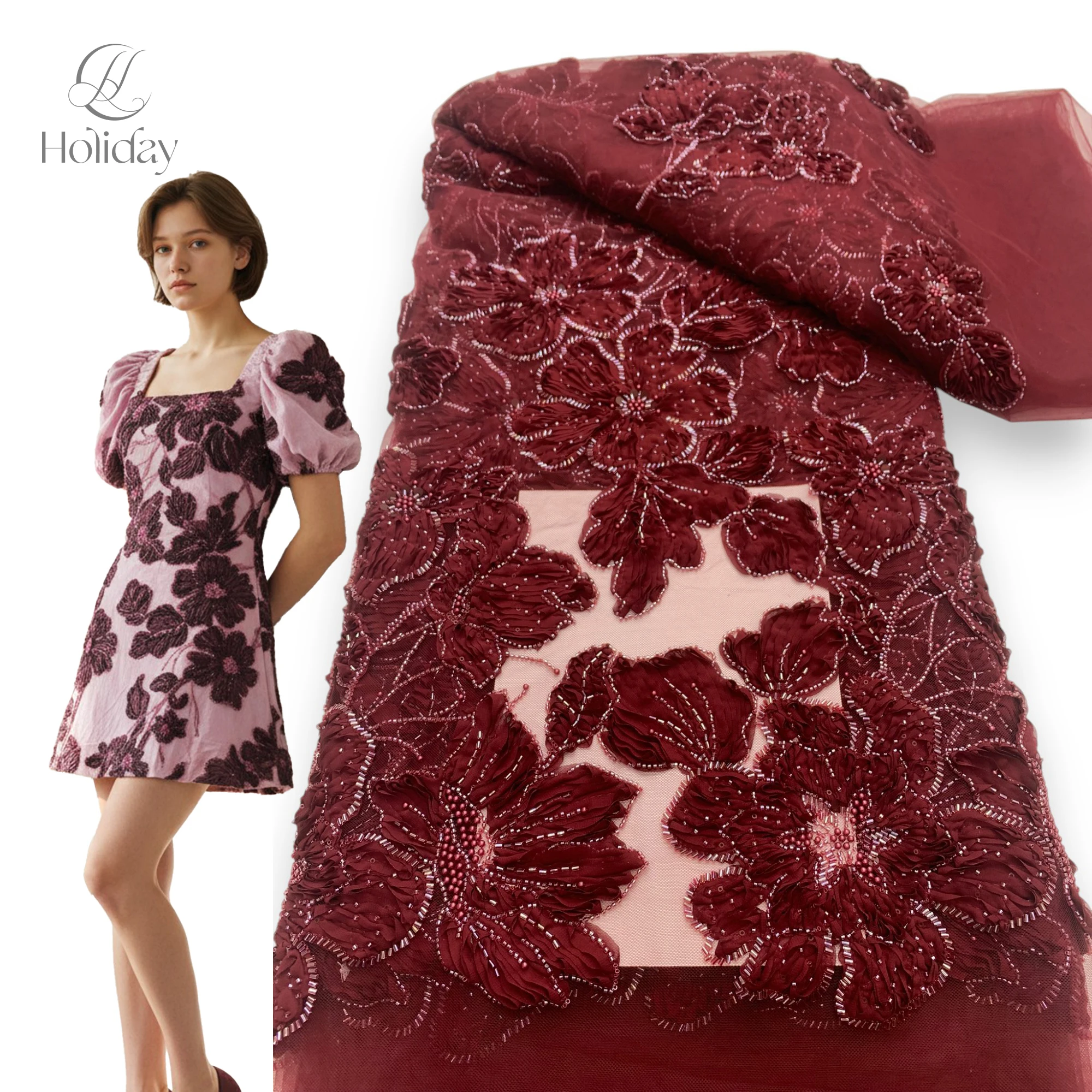 

lace fabric 1or3 yards high quality French Mesh Lace Fabric Beads African Lace Party Wedding Chiffon lace fabric