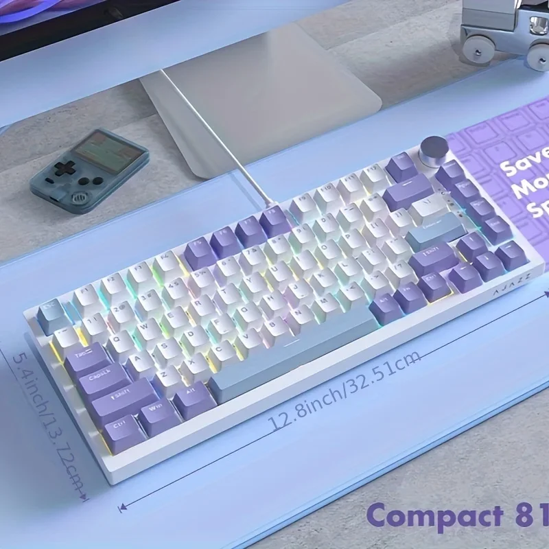 

Wired Mechanical Keyboard With Volume Control, LED Backlit, Pbt Keycaps & Rgb Customization