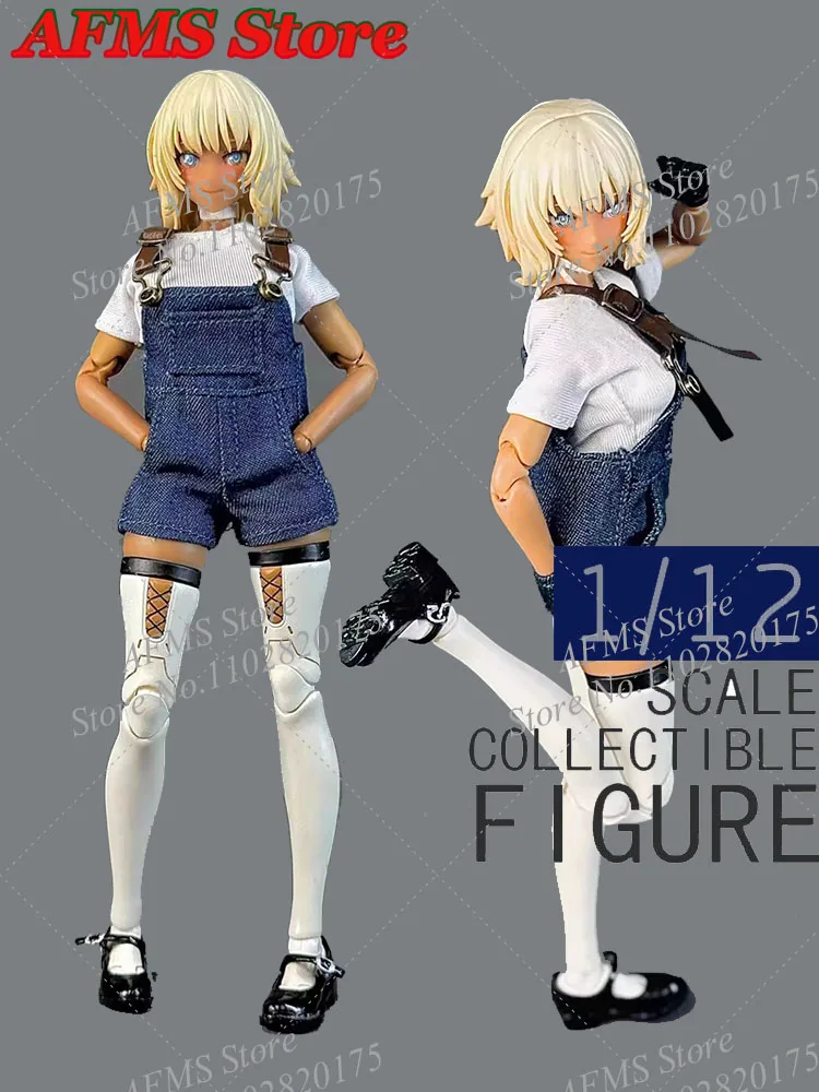 Romankey 1/12 Scale Collectible Figure Mobile Suit Girl Jeans Strap Pants Jumpsuits T Shirt Fit 6