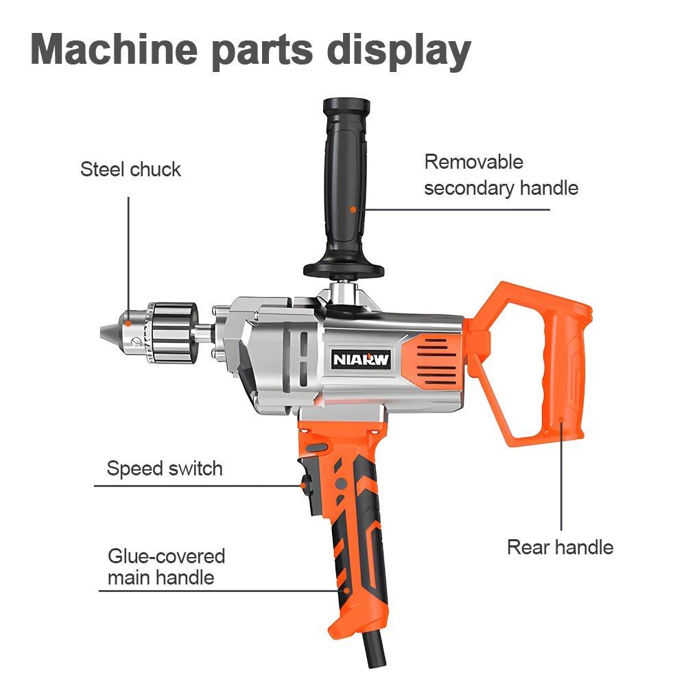 Handheld Mixing Drill Multi-Functional Mortar Mixer Putty Mixing Electric Drill High-Power Water Drilling Machine Putty Mixing