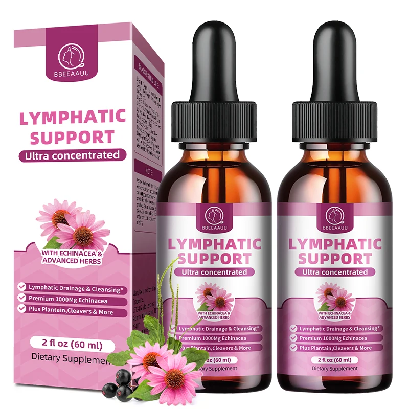 

BBEEAAUU Лимфодренажные капли для поддержки иммунитета и лимфатической системы, очищения и детоксикации, здоровья печени, без ГМО, со вкусом малины