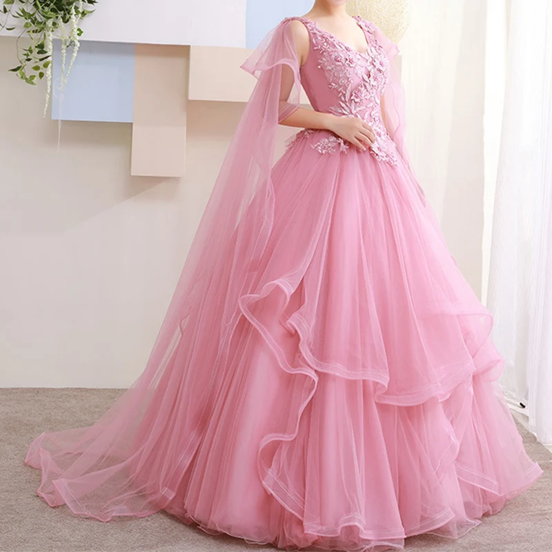 2022 Roze Prinses Prom Dresses Sweetheart Met Roze Kant Bloem Ruches Hand Kralen Party Dress Avondjurk Robe De Soiree