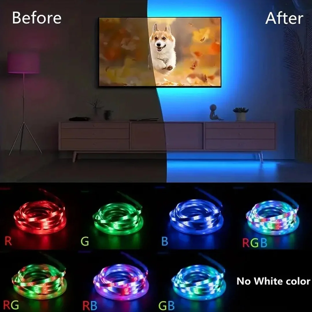 1PC 5V RGB LED Battery Box Light Strip 2835 Beads 24 Keys Remote Control Cut and Bendable Design for Bedroom, Game Room