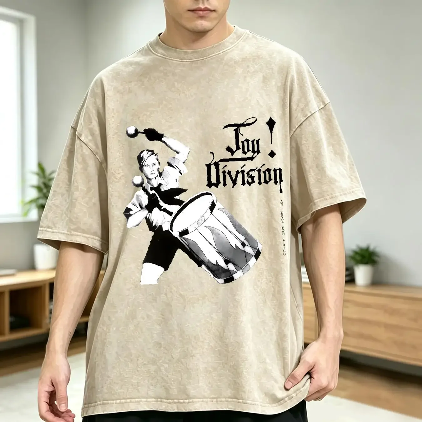 washed T Shirt Joy Division An Ideal For Living Men long or short sleeves vintage Washed Slightly Versatile streetwear