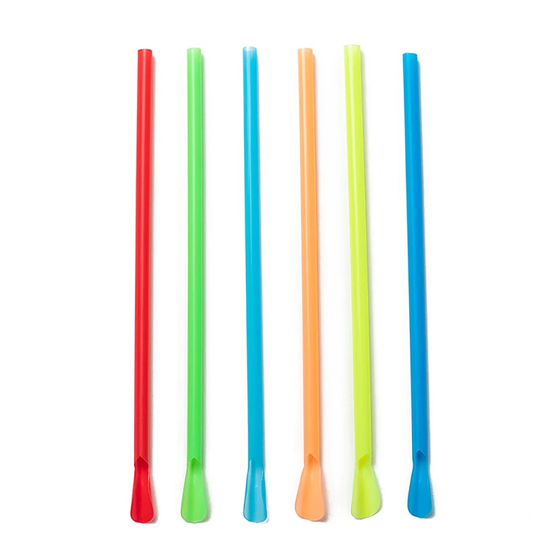 100pcs Plastic Straws Drinking Straw Spoon Bar Pub Slush Straw For Birthday Celebration Party Supplies