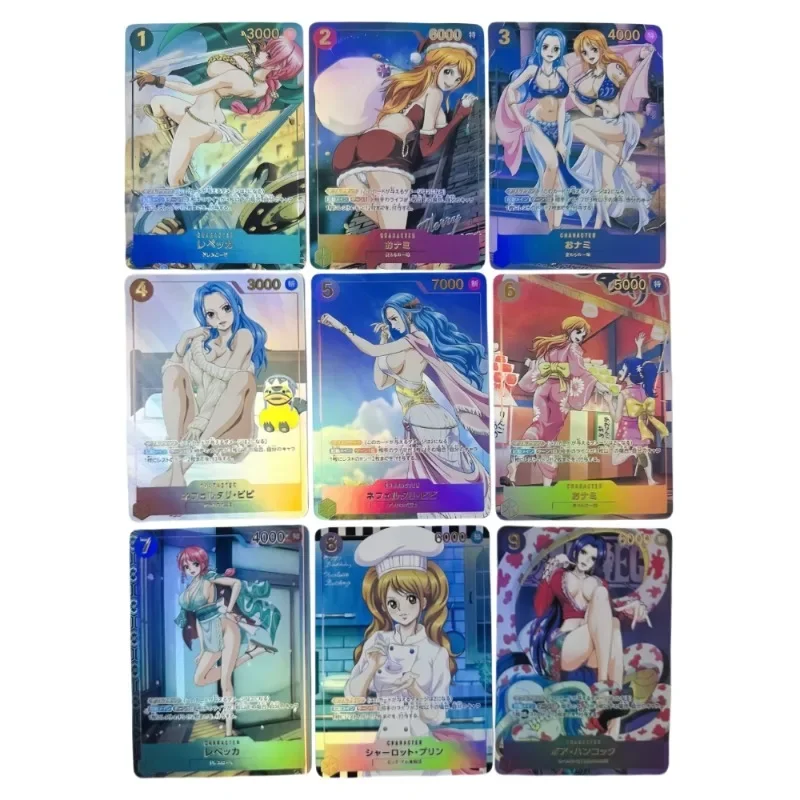 

9pcs/set ONE PIECE OPCG Rebecca Nami Nefertari D Vivi Self Made Refraction Flash Card Anime Classics Game Collection Cards Toy