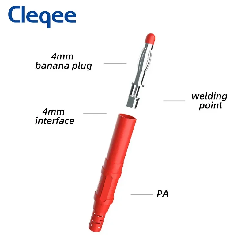 Cleqee p3013 32a isolierter 4mm bananen stecker für multimeter test leitungen bananen stecker sicherheits schweißen typ elektrisch diy 1000v