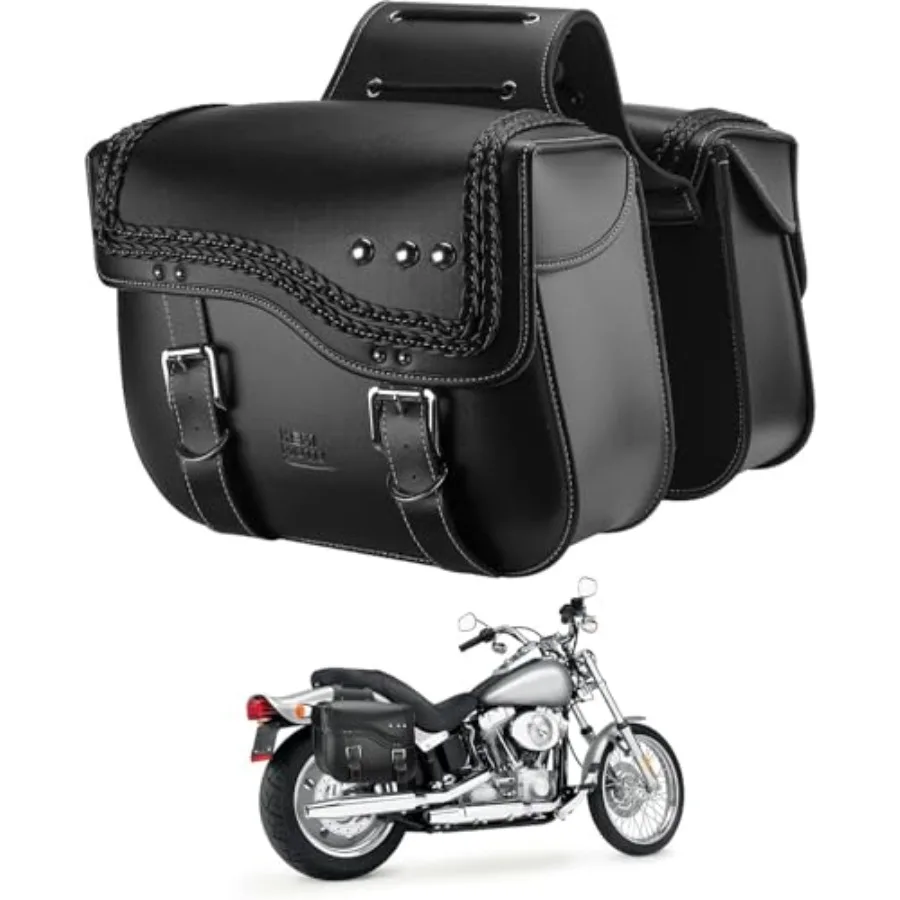 

Upgraded Bottom Antiscalding Motorcycle Saddlebags 30L Large Capacity PU Leather Side Bags for Sportster Softail Dyna Vstar Sha