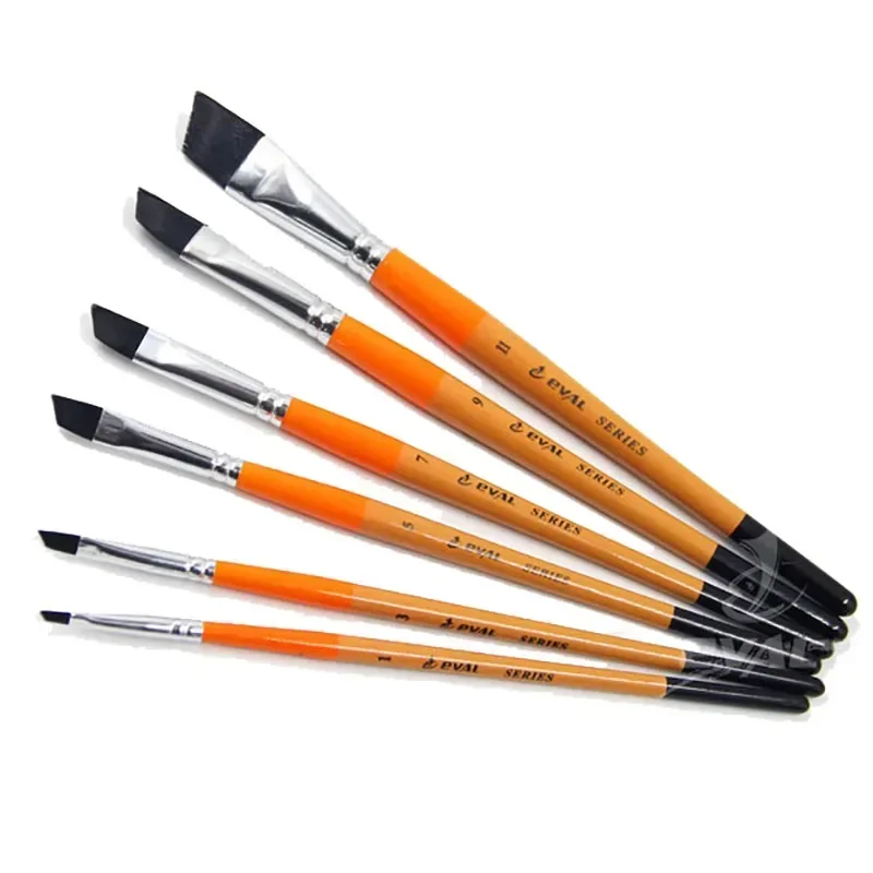 6pcs/Set,Orange color UV Environmental protection paint birch rod Knife Edge oil painting gouache watercolor acrylic brushes