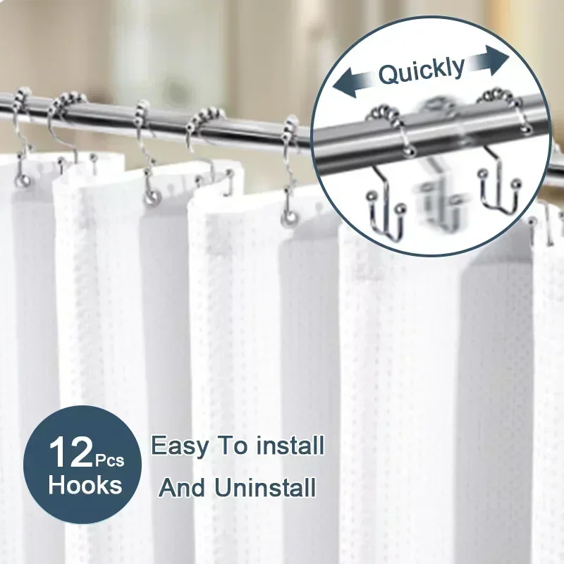 Waterproof Thickening Solid Color Shower Curtain Pebble Shower Bathtub Cover With Hooks Rustproof Metal Grommets in Bathroom