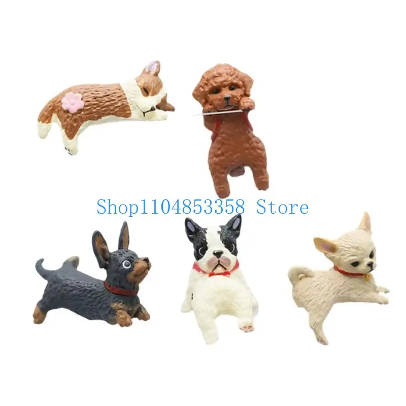 652F Strong Small Dog Statues With Multiple Positions Miniature Dog Decorations 5pcs for Garden & Desktop Ornamentation
