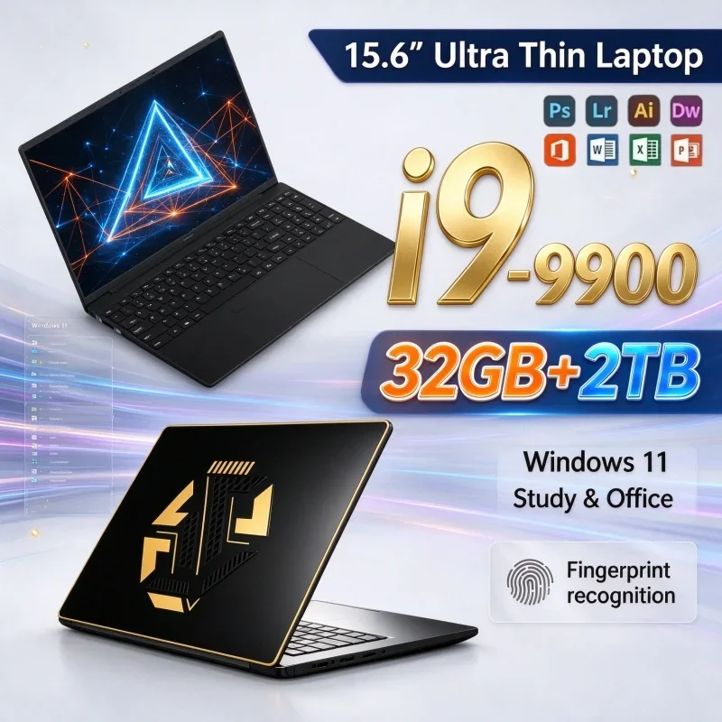 15.6'' Inch Ultra‑Slim Portable Gamer Notebook PC Intel Core I9 9900 32GB RAM 1TB/2TB SSD Windows 11 1920*1080 HD Office Laptop