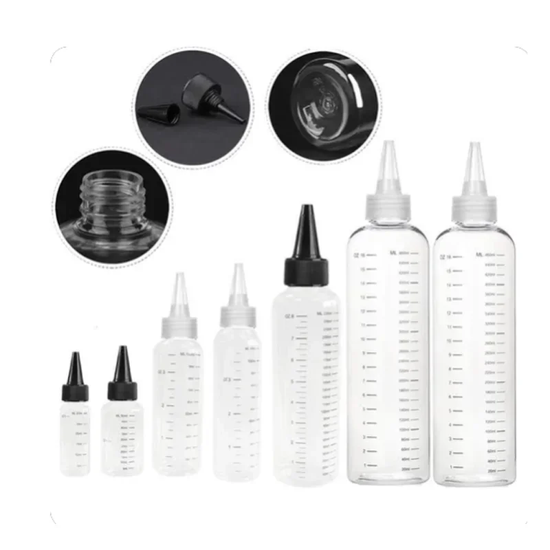 1Pcs 30ml-500ml Dispensing Plastic Bottle Graduated Nozzle Squeeze Bottles Sauce Containers Tip Pet Material Pointed Mouth