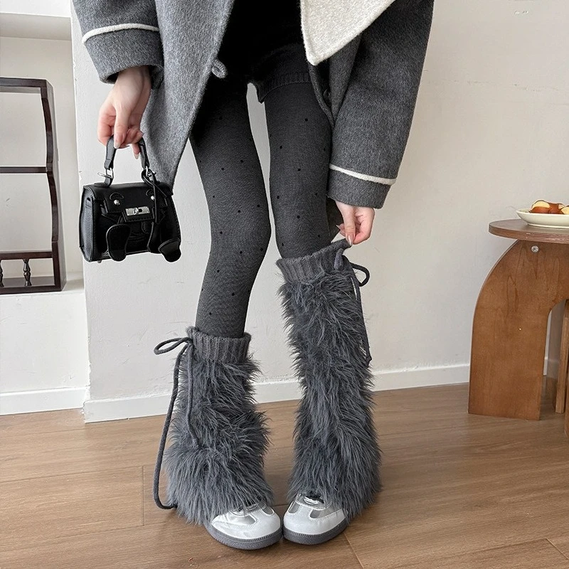 شتاء دافئ فروي تدفئة الساق Y2K لوليتا الفتيات غطاء للقدم JK جوارب يابانية شتاء دافئ سميكة Harajuku جوارب طويلة فضفاضة