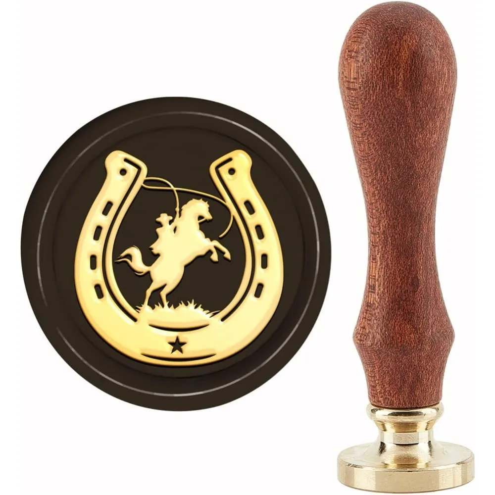 Horse U-Shape Horseshoe Wax Seal Stamp 30mm Sealing Wax Stamps Retro Vintage Removable Brass Stamp Head with Wood Handle