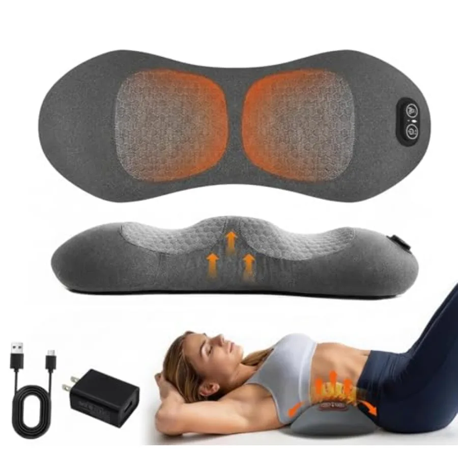 

3 in 1 Electric Back Massager with Lumbar Support Pillow for Lower Back Pain Relief Features Heat Vibration and Traction Therap